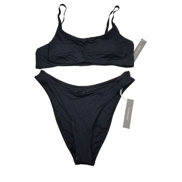 Everlane Thigh-High Bikini Bottom & Scoop-Neck Bikini Top Black Women Small NWT - Picture 3 of 15